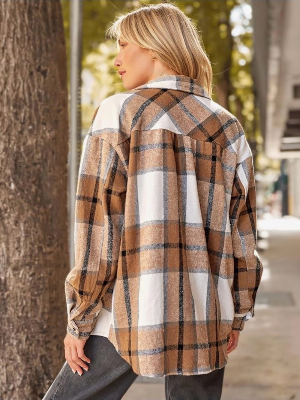 Brown Plaid Button Up Flannel Shacket Shirt Jacket Western Cowgirl Size XL 16-18 - Picture 7 of 16